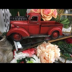 Red farm truck table decor retro vintage style